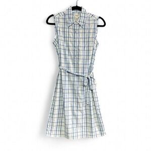 Vintage Plaid Dress Women's Size Small Cherokee Collared Blue Retro Cotton Twee